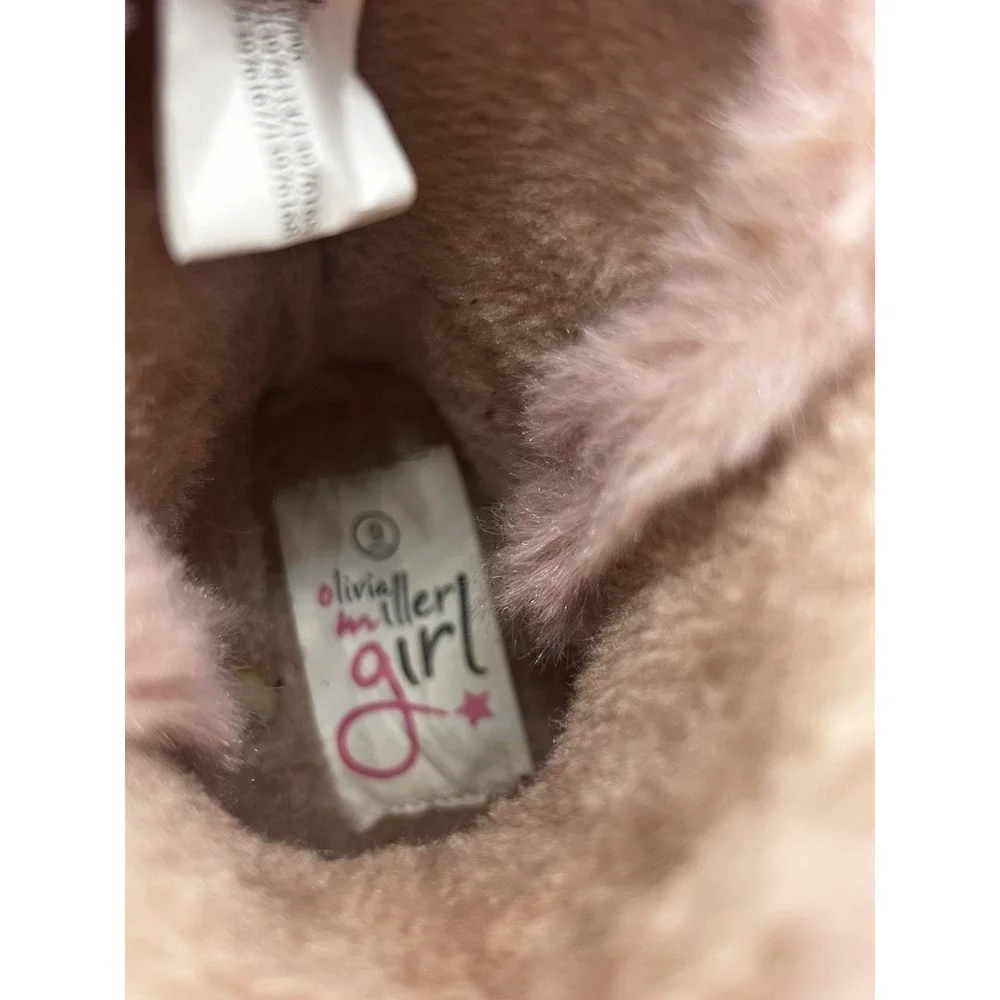Olivia Miller Toddler Girl Size 9 Unicorn Boots Pink Gold Faux Fur Soft Pull On
